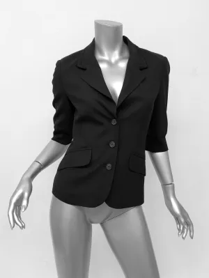 Elizabeth and James Blazer Black Stretch Wool Size 2 Short Sleeve Jacket