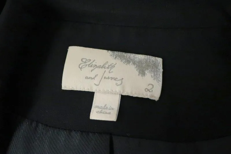 Elizabeth and James Blazer Black Stretch Wool Size 2 Short Sleeve Jacket