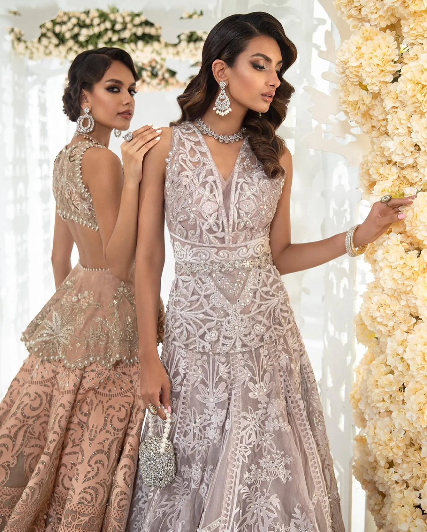Embellished Indian Bridal Wear Peach Mermaid Lehenga