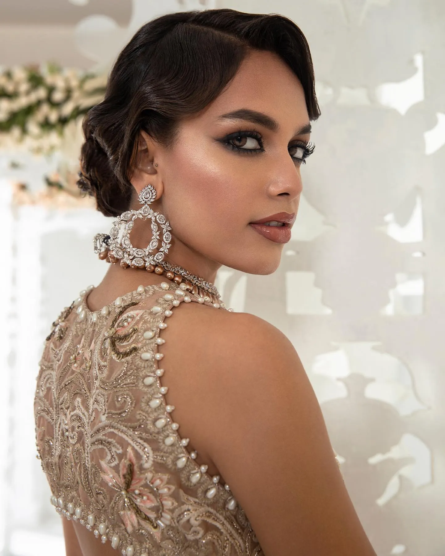 Embellished Indian Bridal Wear Peach Mermaid Lehenga