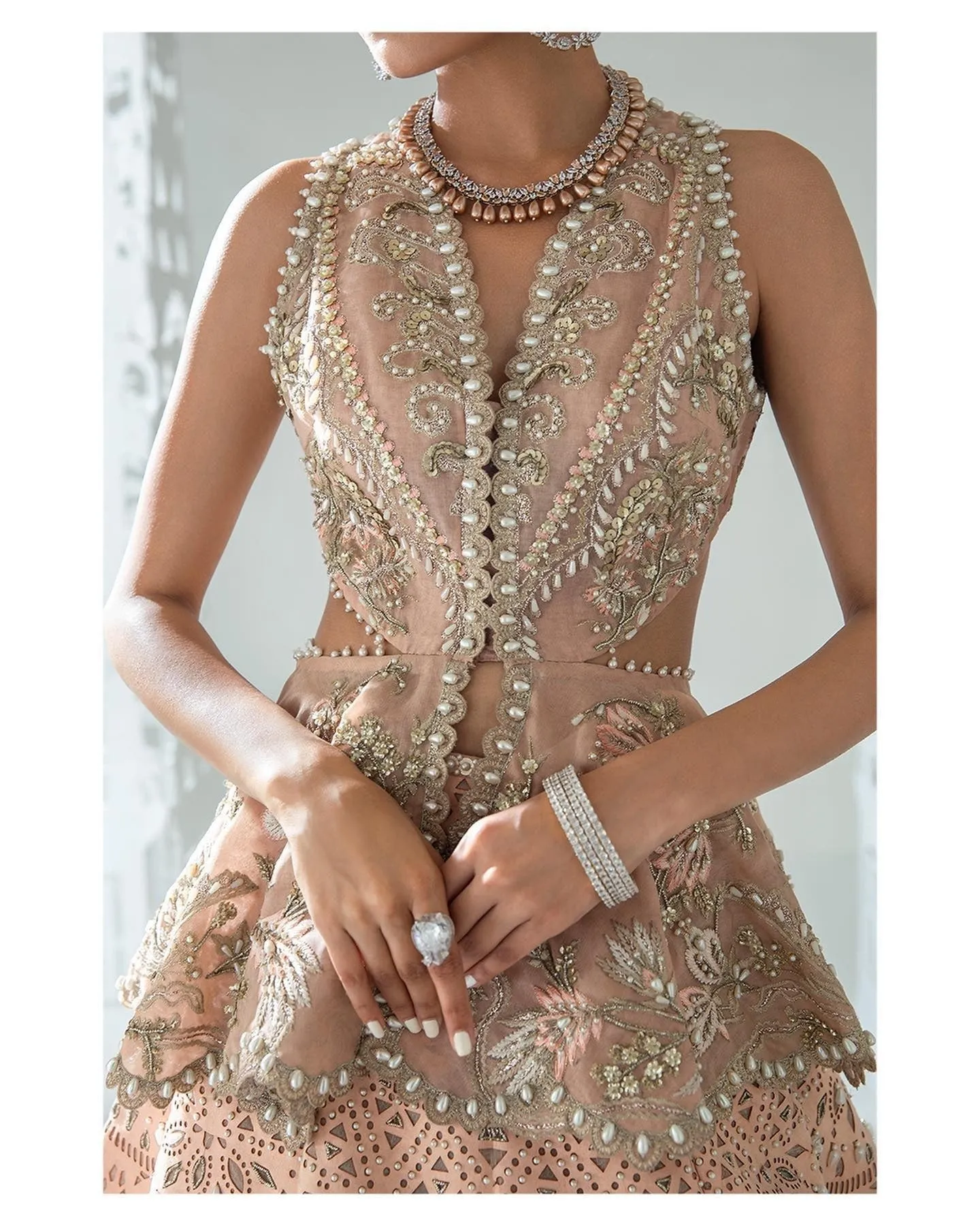 Embellished Indian Bridal Wear Peach Mermaid Lehenga