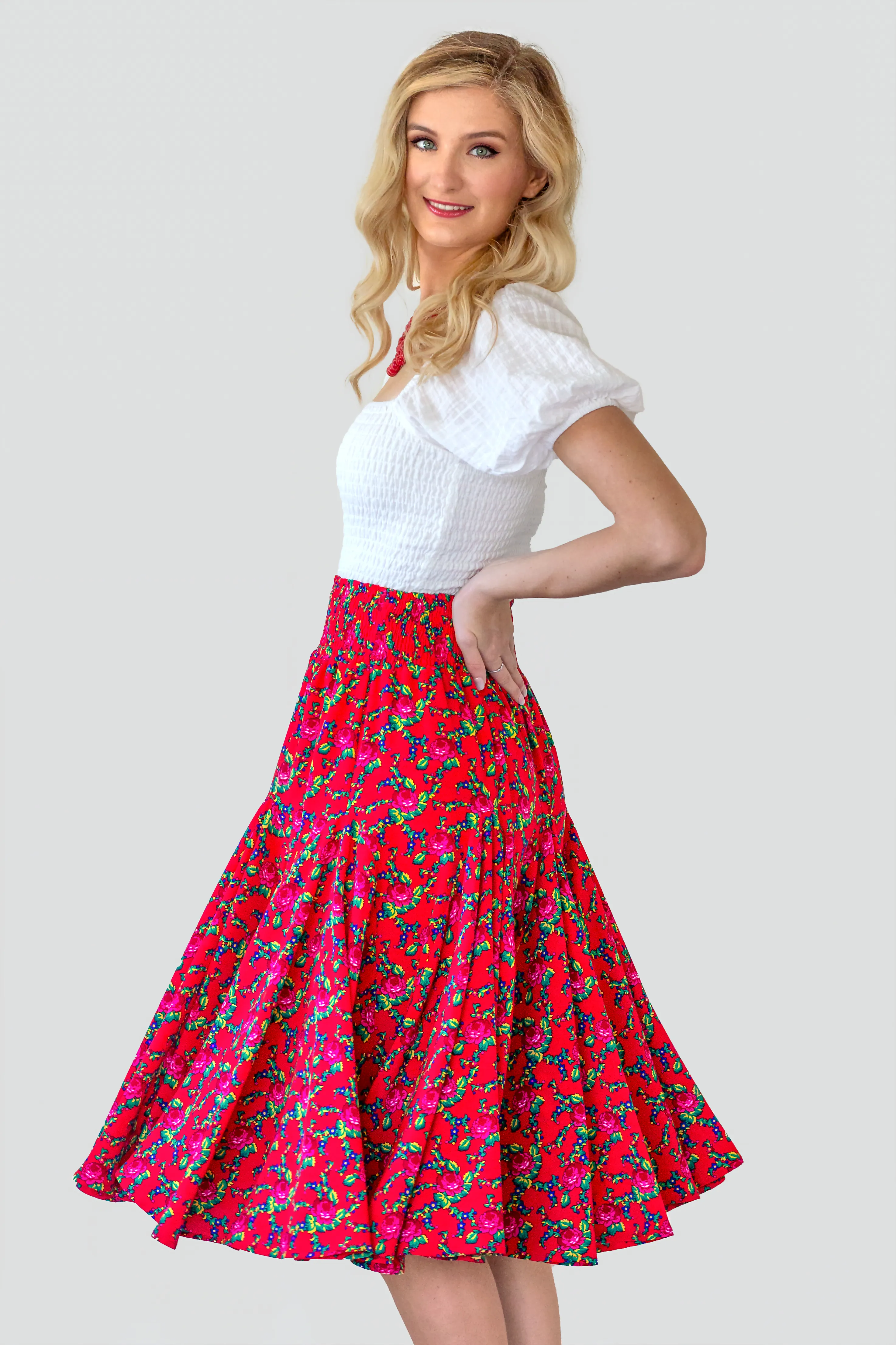 Emilia Red Folk Skirt