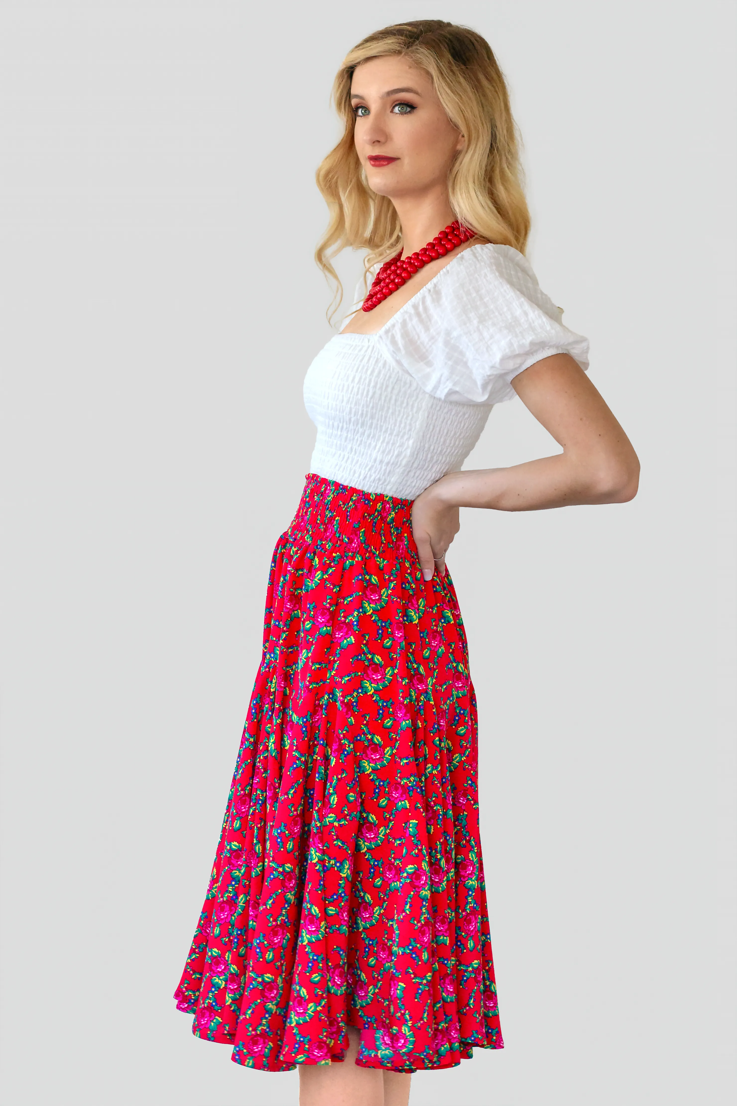 Emilia Red Folk Skirt
