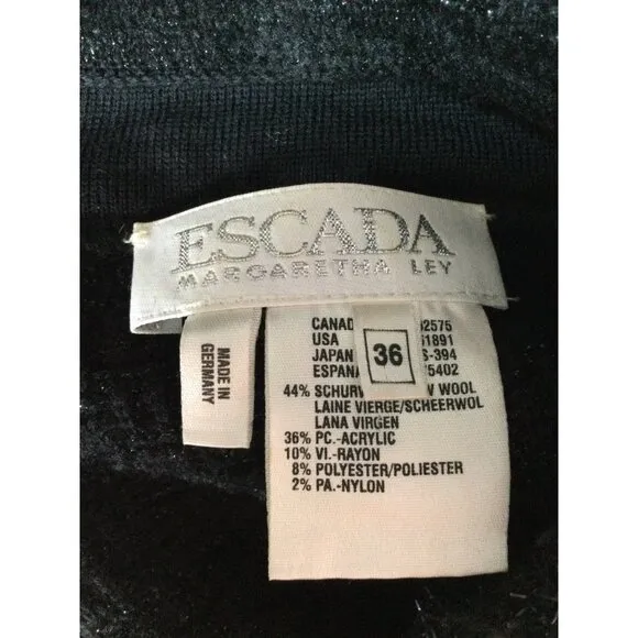 Escada Margaretha Ley Women Wool Blend Knitted Jacket Raw Edges Black Size 36