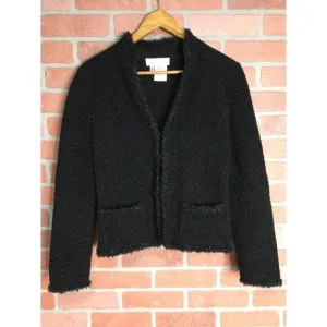Escada Margaretha Ley Women Wool Blend Knitted Jacket Raw Edges Black Size 36