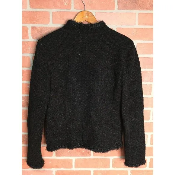Escada Margaretha Ley Women Wool Blend Knitted Jacket Raw Edges Black Size 36