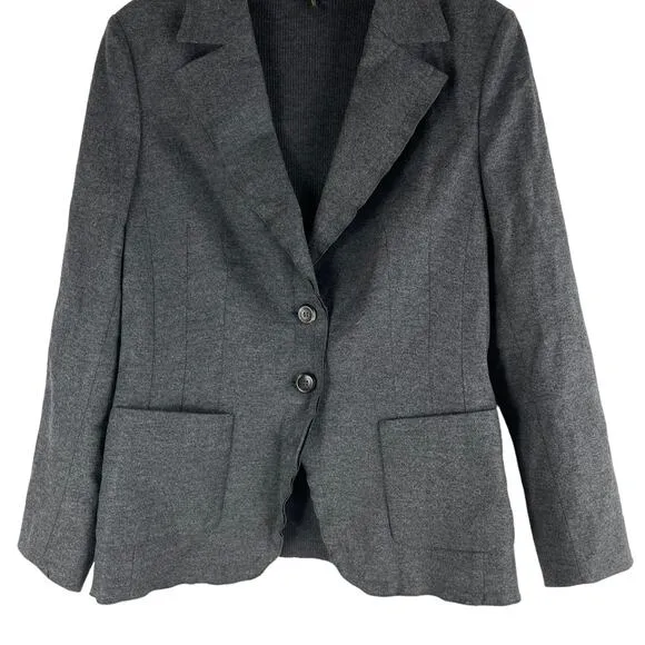 Escada Virgin Wool Cashmere Blazer Jacket Dark Gray Size 40