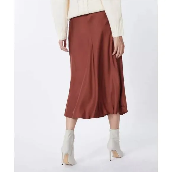 ESQUALO Women's Rust Brown Sateen Skirt, Size 8