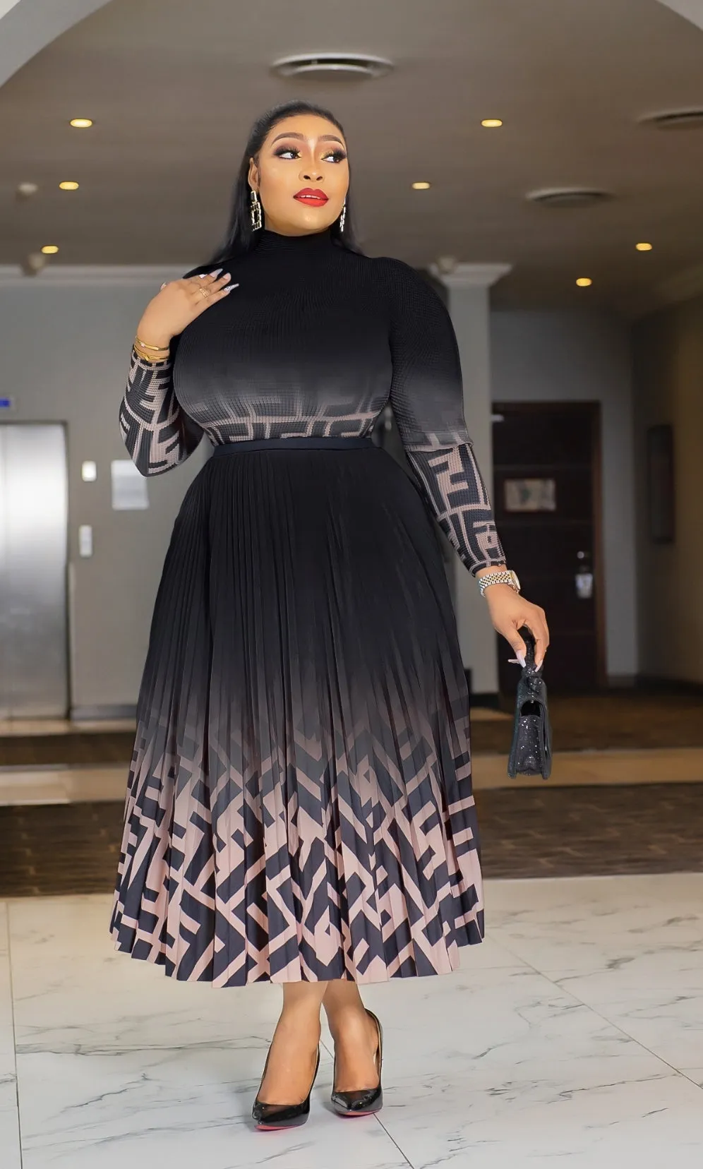 Fab! Fly! Fancy! - Mesh Long Sleeve Top & LONG Pleated Skirt Set (New! 2 colors))