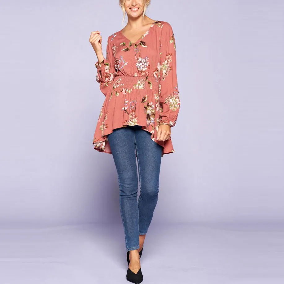 Floral Smocked Flowy Blouse