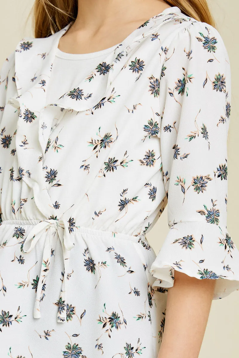 Floral Surplice Ruffle Peplum Top