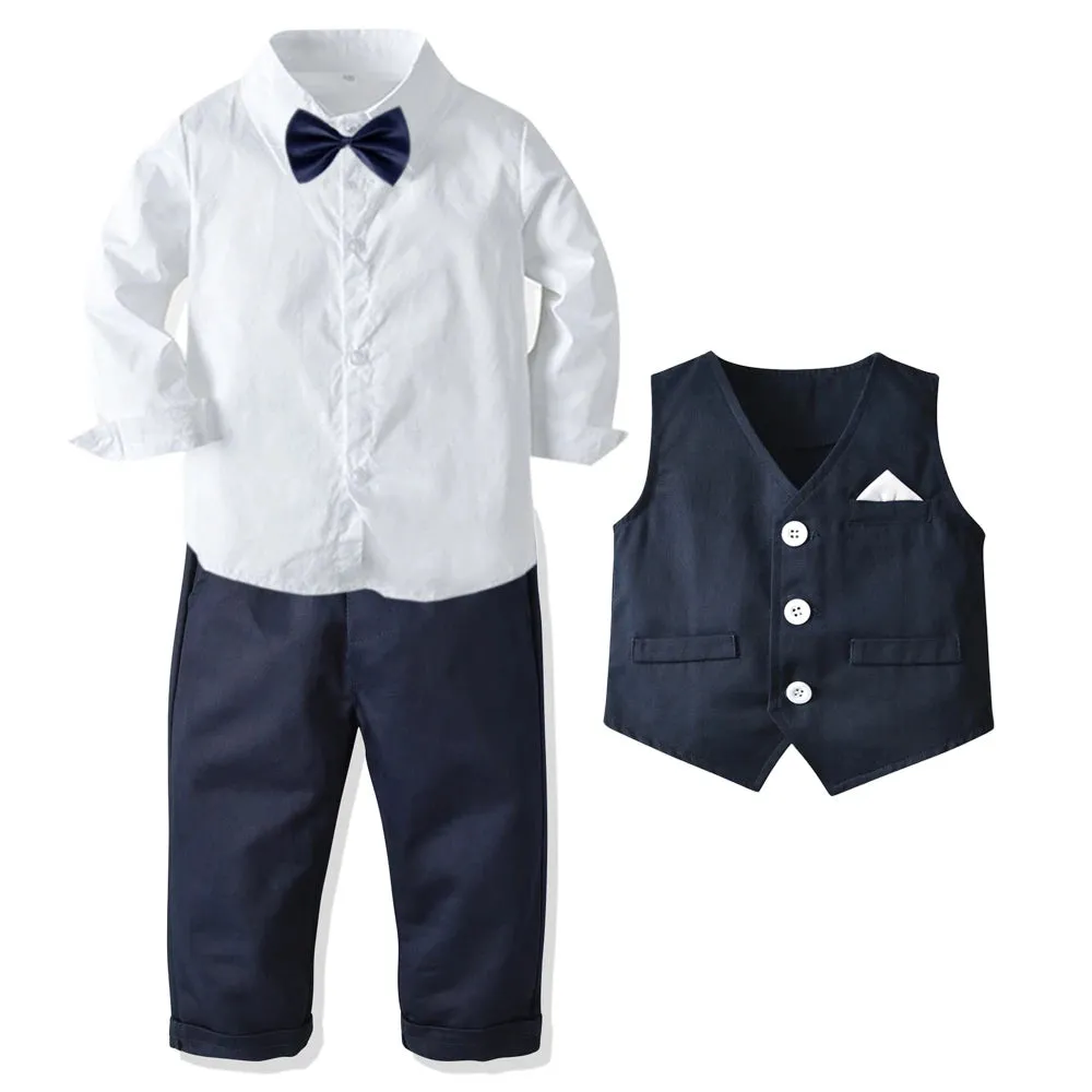 Formal Birthday Boy Long-sleeved Shirt with Bow Tie   Vest   Trouser