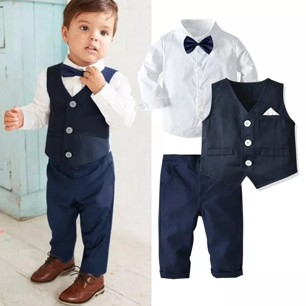 Formal Birthday Boy Long-sleeved Shirt with Bow Tie   Vest   Trouser