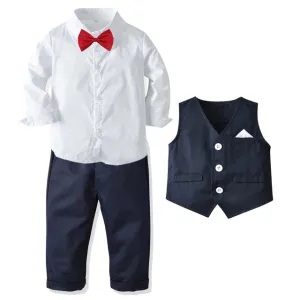Formal Birthday Boy Long-sleeved Shirt with Bow Tie   Vest   Trouser