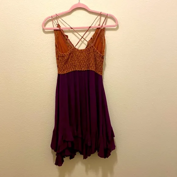 Free People Adela Purple and Mauve Sleeveless Mini Dress with Ruffled Skirt