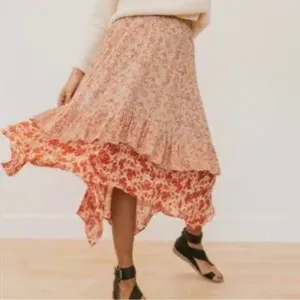 FREE PEOPLE Boho Assymmetric Skirt Zuma Fairy Grunge Ruffles Romantic Floral