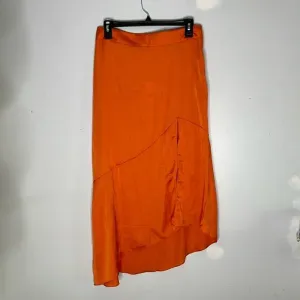 FREE PEOPLE Hot Orange Polyester Midi High Slit Asymmetrical Skirt Size 10 NWT