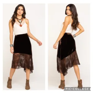 Free People My Lacey Asymetrical Chocolate Merlot Velvet Midi Skirt Size 12