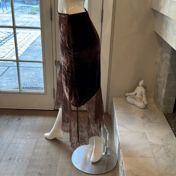 Free People My Lacey Asymetrical Chocolate Merlot Velvet Midi Skirt Size 12