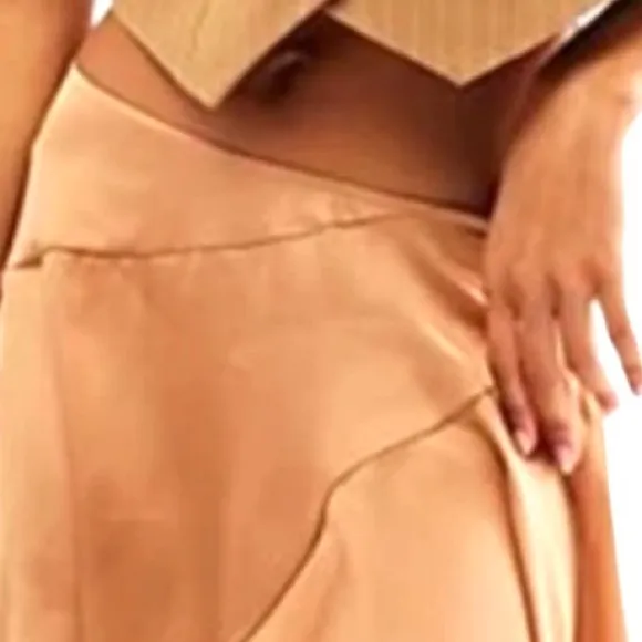 Free People size 4 Slim Shine gold tan asymmetrical silky mid-rise short skirt