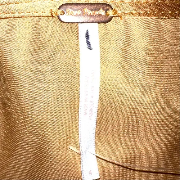 Free People size 4 Slim Shine gold tan asymmetrical silky mid-rise short skirt