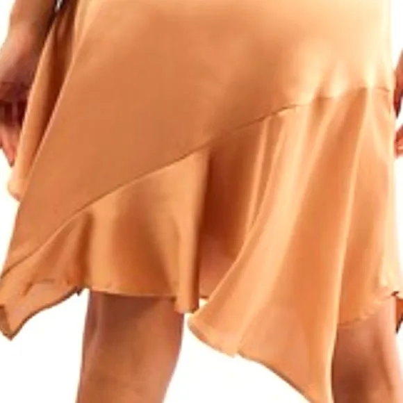 Free People size 4 Slim Shine gold tan asymmetrical silky mid-rise short skirt