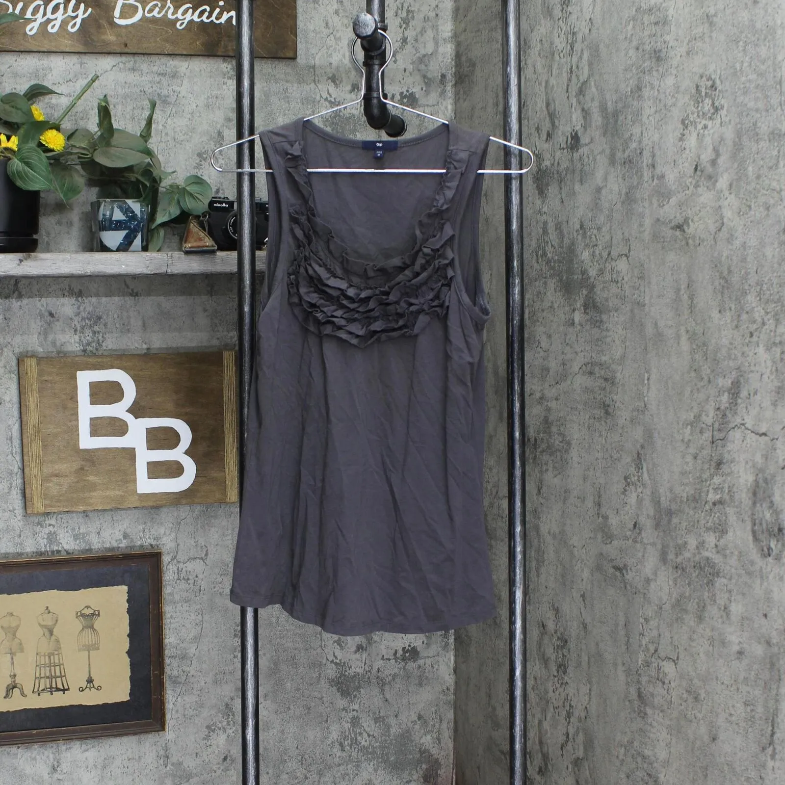Gap Womens Ruffle Pima Cotton Scoop Neck Tank Top 16699f84bdb75f Gray M