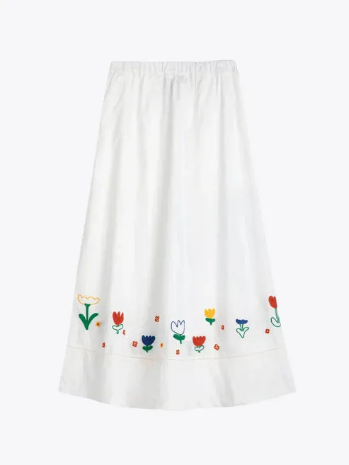 Garden Embroidery Poplin Skirt | White
