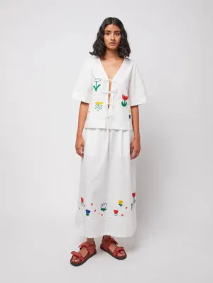 Garden Embroidery Poplin Skirt | White