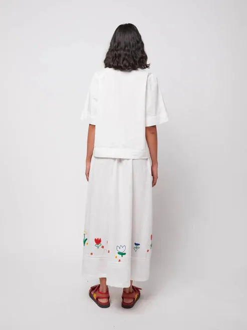 Garden Embroidery Poplin Skirt | White