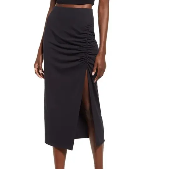 Green Midi Skirt Side Tie Asymmetrical Adjustable Ruching Open Edit Nordstrom