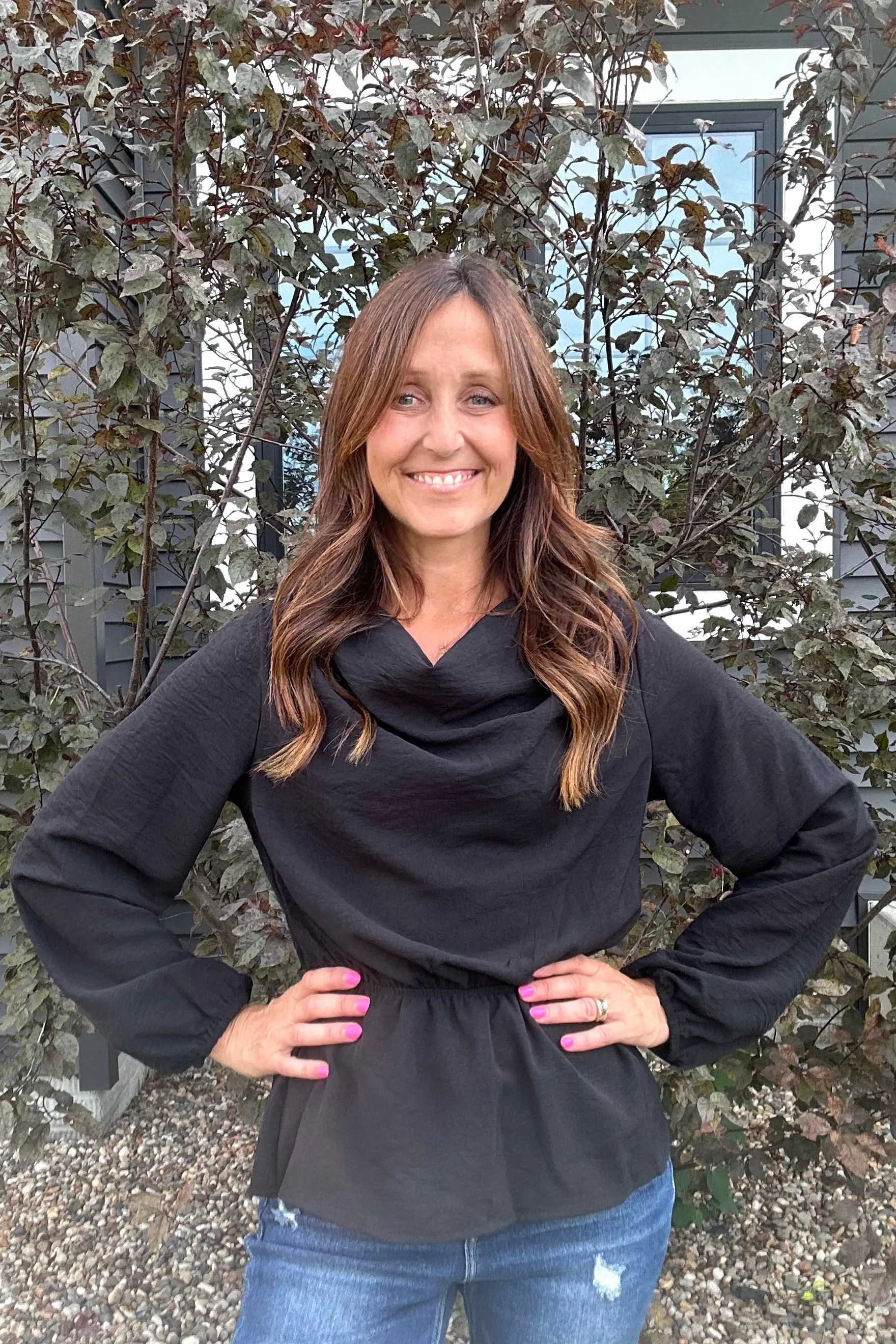 Gretchen Cowl Neck Peplum Top