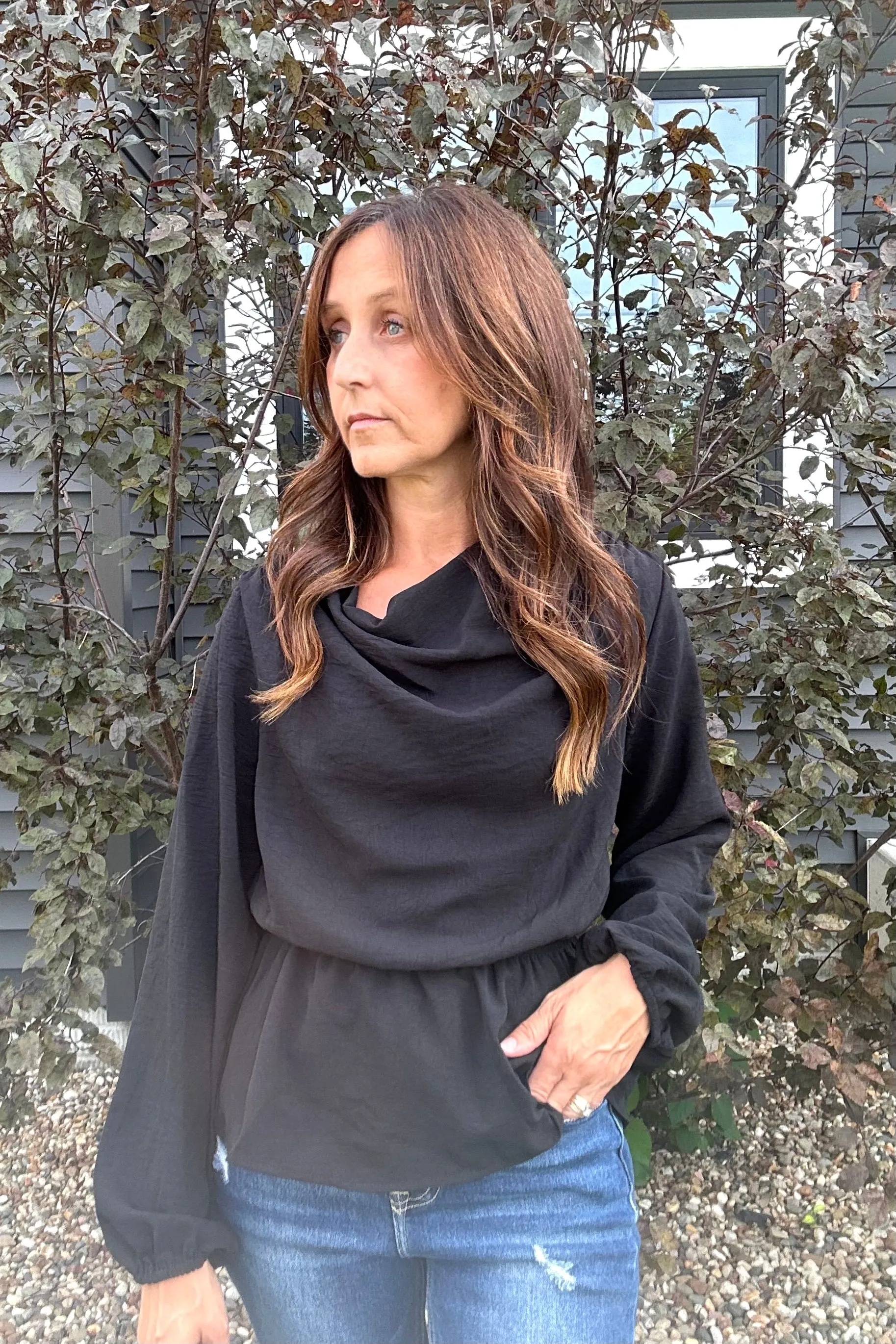 Gretchen Cowl Neck Peplum Top