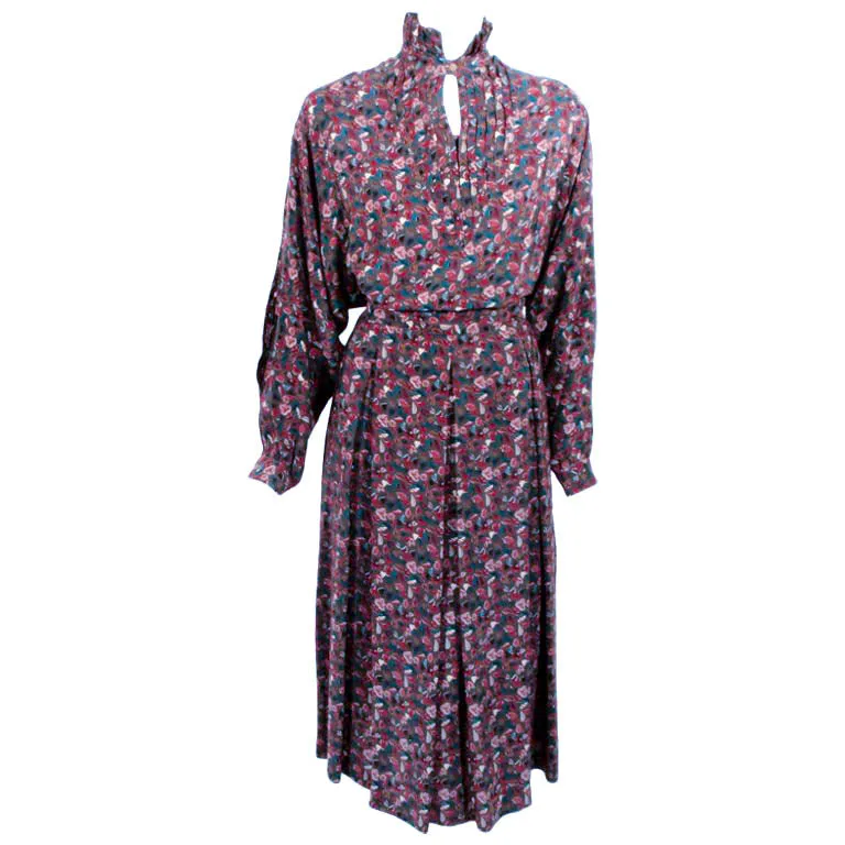 GUCCI 2 pc Silk Floral Blouse and Skirt Set Size 46