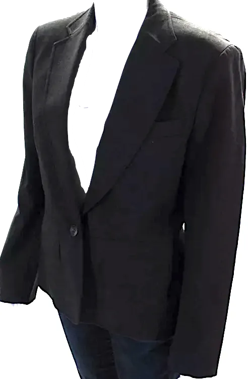Gucci Italy. Charcoal Color Wool One Button Long Sleeve Blazer Jacket