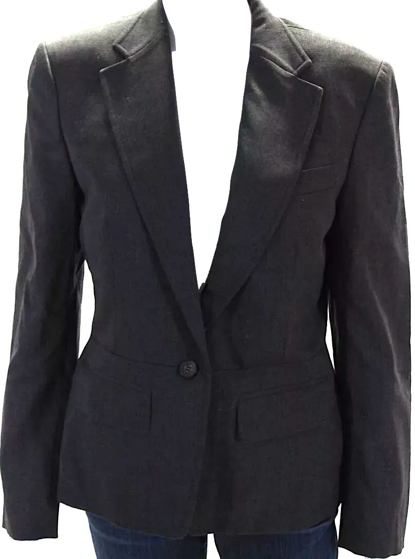 Gucci Italy. Charcoal Color Wool One Button Long Sleeve Blazer Jacket