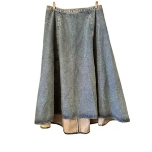 H&amp;M Full midi denim skirt NWT Hi/low western country back zip 14 med wash
