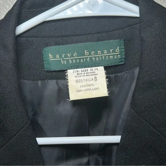 Harve Benard black 100% wool one button blazer women’s size medium 8