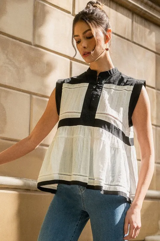 Hazel Blues® |  Annie Wear Contrast Trim Peplum Button Detail Blouse