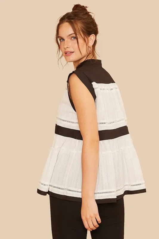 Hazel Blues® |  Annie Wear Contrast Trim Peplum Button Detail Blouse