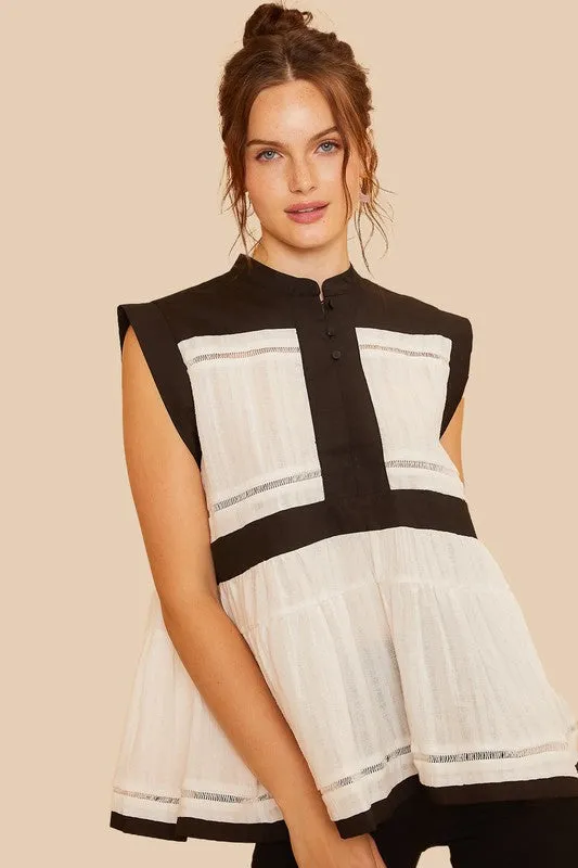 Hazel Blues® |  Annie Wear Contrast Trim Peplum Button Detail Blouse