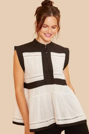 Hazel Blues® |  Annie Wear Contrast Trim Peplum Button Detail Blouse