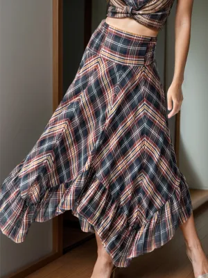 Hazel Blues® |  Plaid Asymmetrical Ruffle Hem Skirt