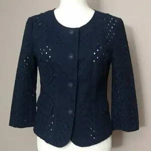 Hilfiger Navy Blazer Eyelet Fabric Button Front, Size - Small