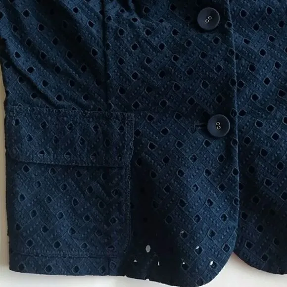 Hilfiger Navy Blazer Eyelet Fabric Button Front, Size - Small