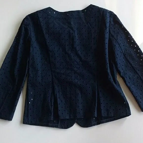 Hilfiger Navy Blazer Eyelet Fabric Button Front, Size - Small