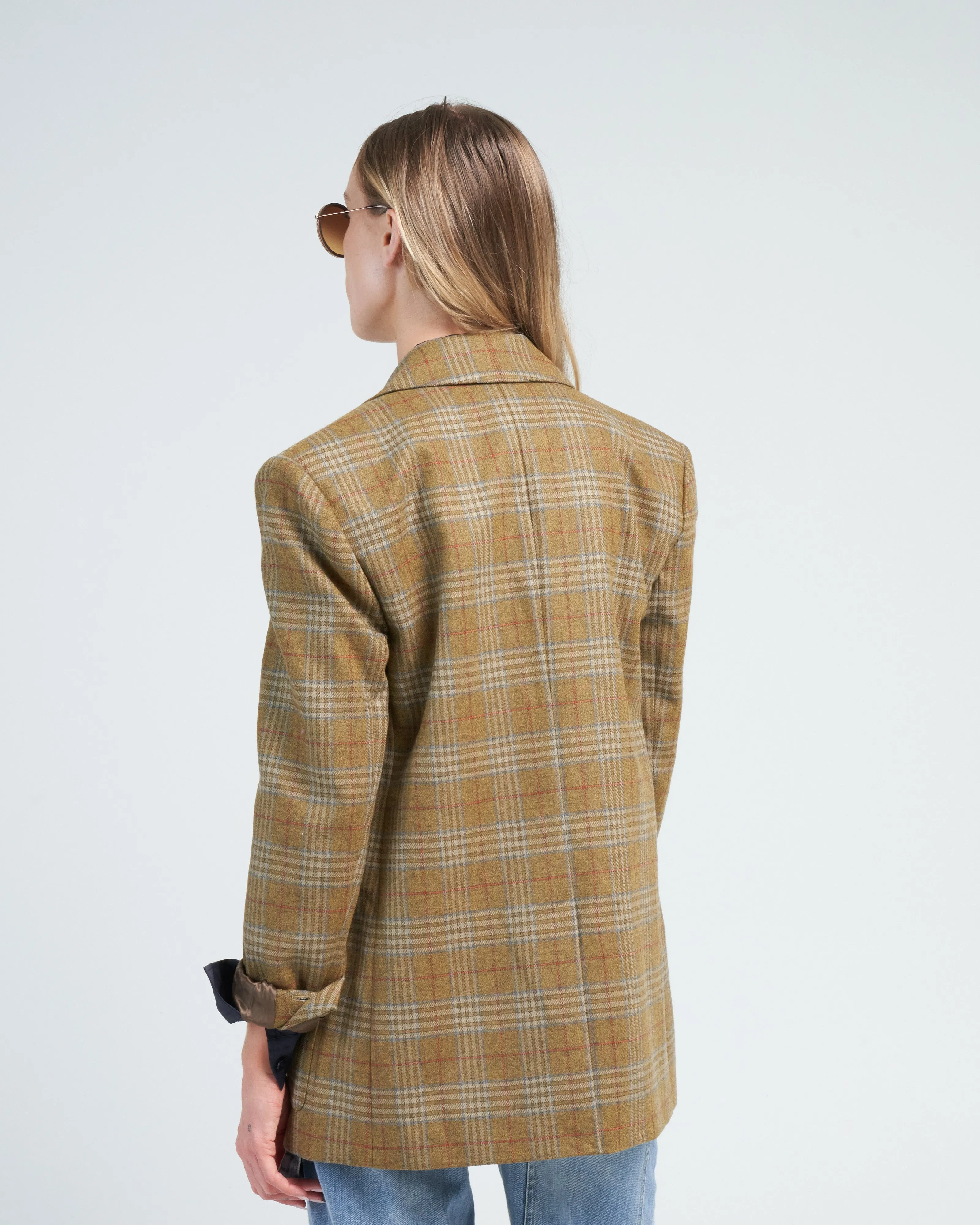 hopper plaid dennis blazer - tan multi