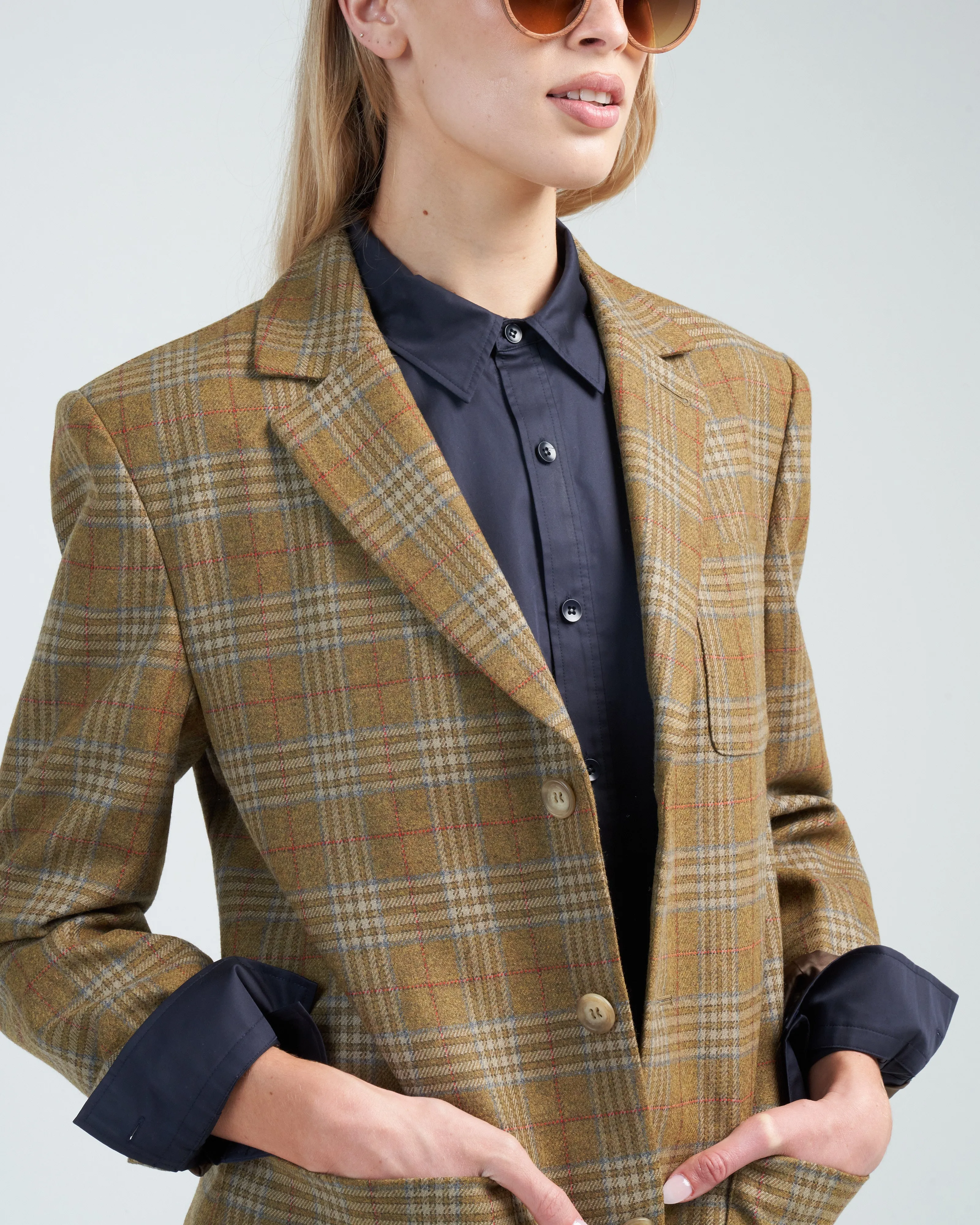 hopper plaid dennis blazer - tan multi