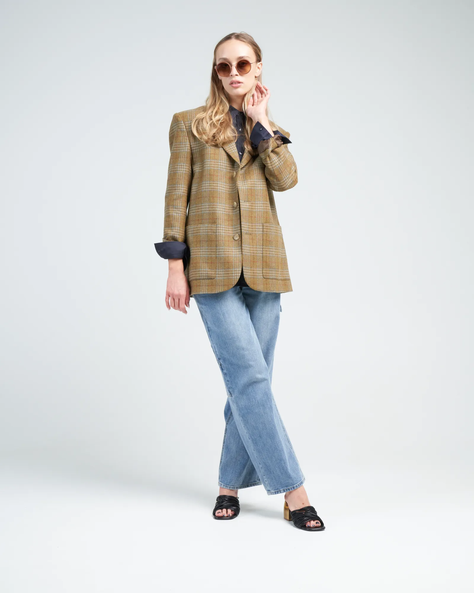 hopper plaid dennis blazer - tan multi