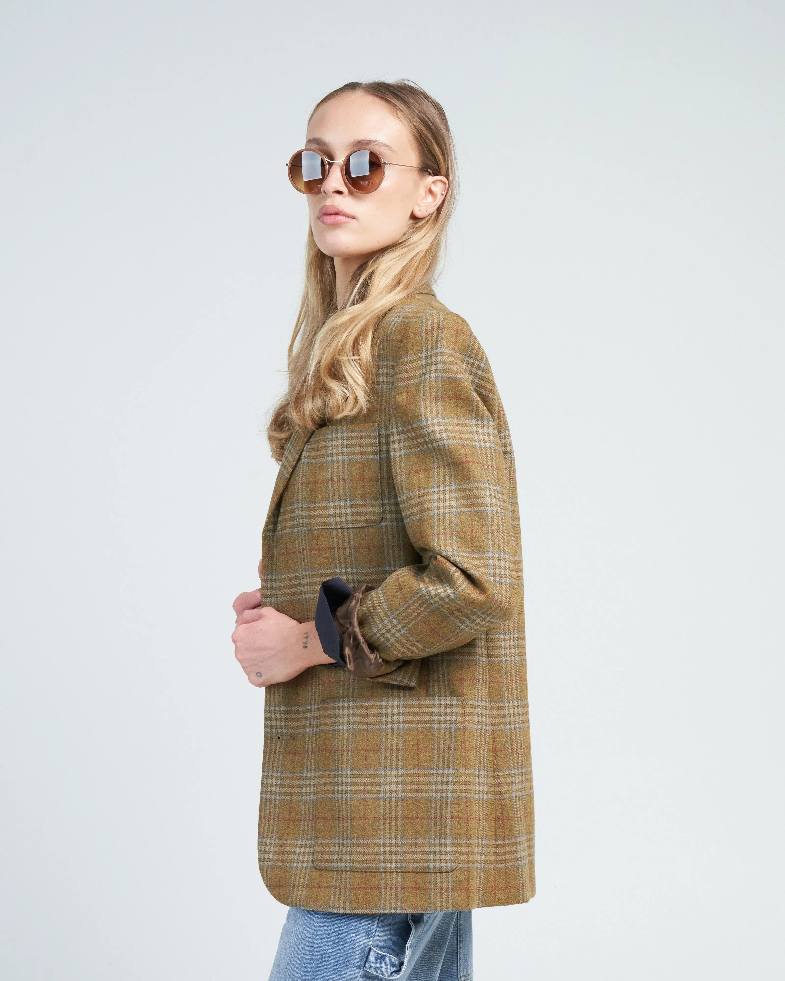 hopper plaid dennis blazer - tan multi